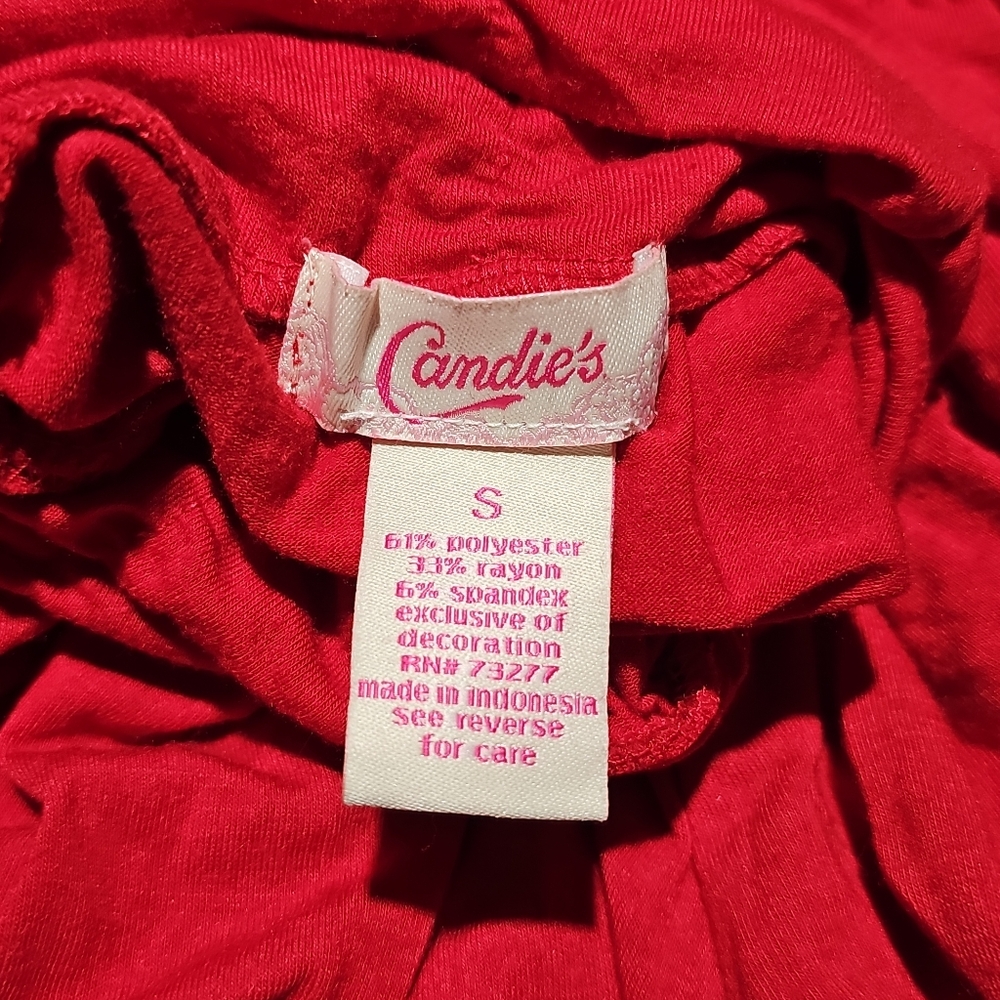 Candie’s Red Smocked Waist Mock Neck Top Size S | 3/4 Sleeve Blouse - Picture 3 of 4